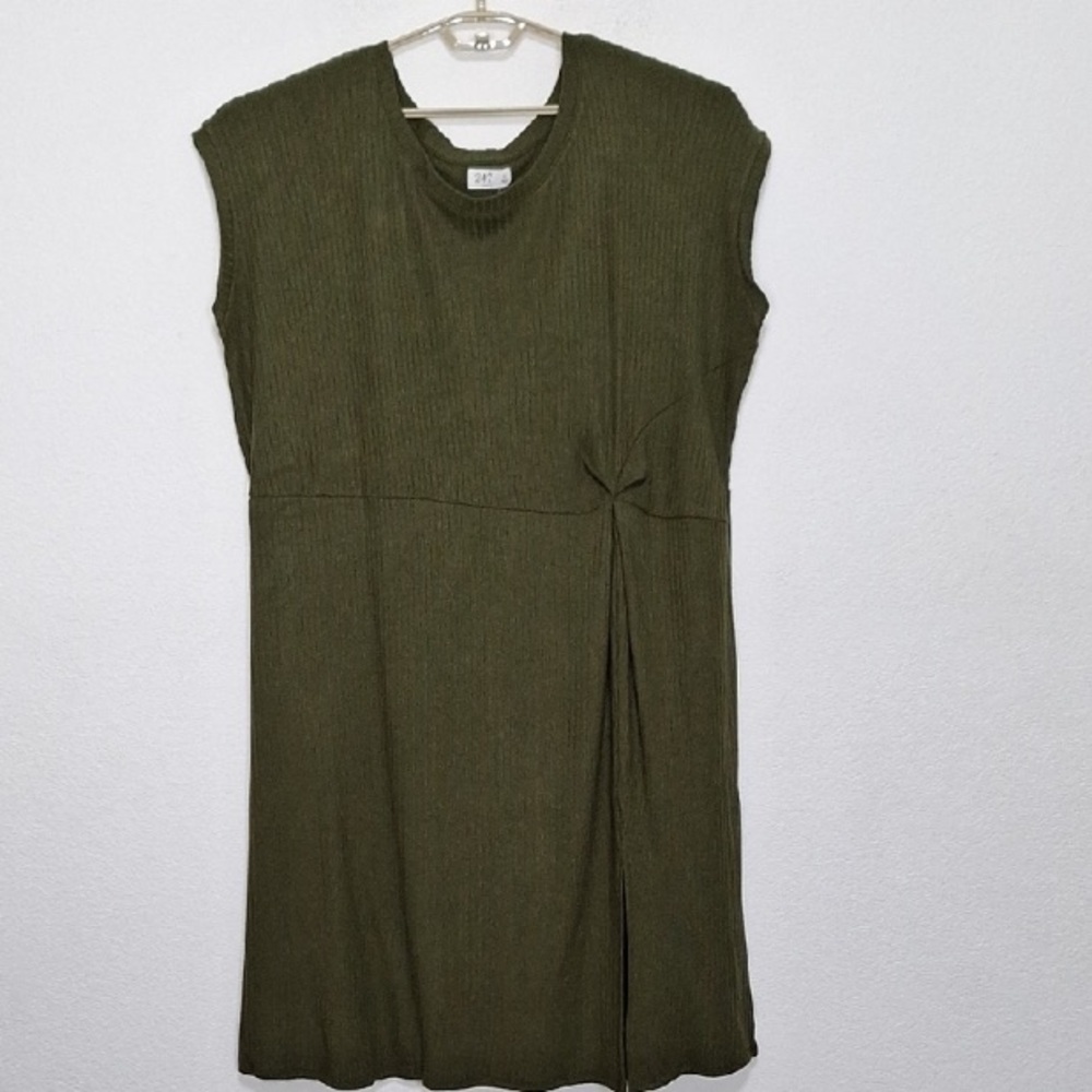 Maurices NEW Olive Green 24/7 Knot Front Ribbed Short Sleeve Midi Dress Size 3X